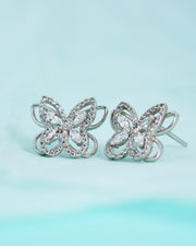 AURA Collection - Light-Seeking Butterfly Stud Earrings - Rhodium Plated - Designer Original
