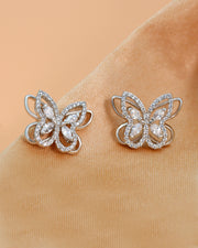 AURA Collection - Light-Seeking Butterfly Stud Earrings - Rhodium Plated - Designer Original